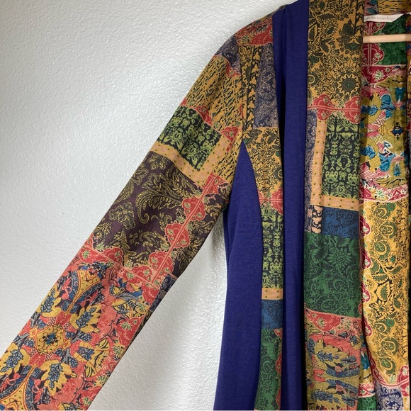 Soft Surroundings Izmir topper Cardigan M Open front Cascade Waterfall Patchwork - Picture 5 of 16